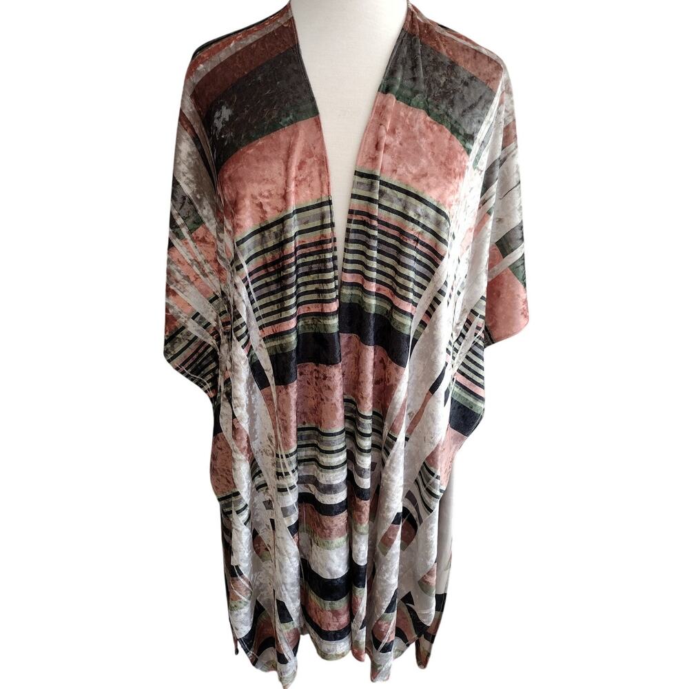 Origami by Vivien GORGEOUS Boho Velvet Velour Striped Open-Front Kimono Topper